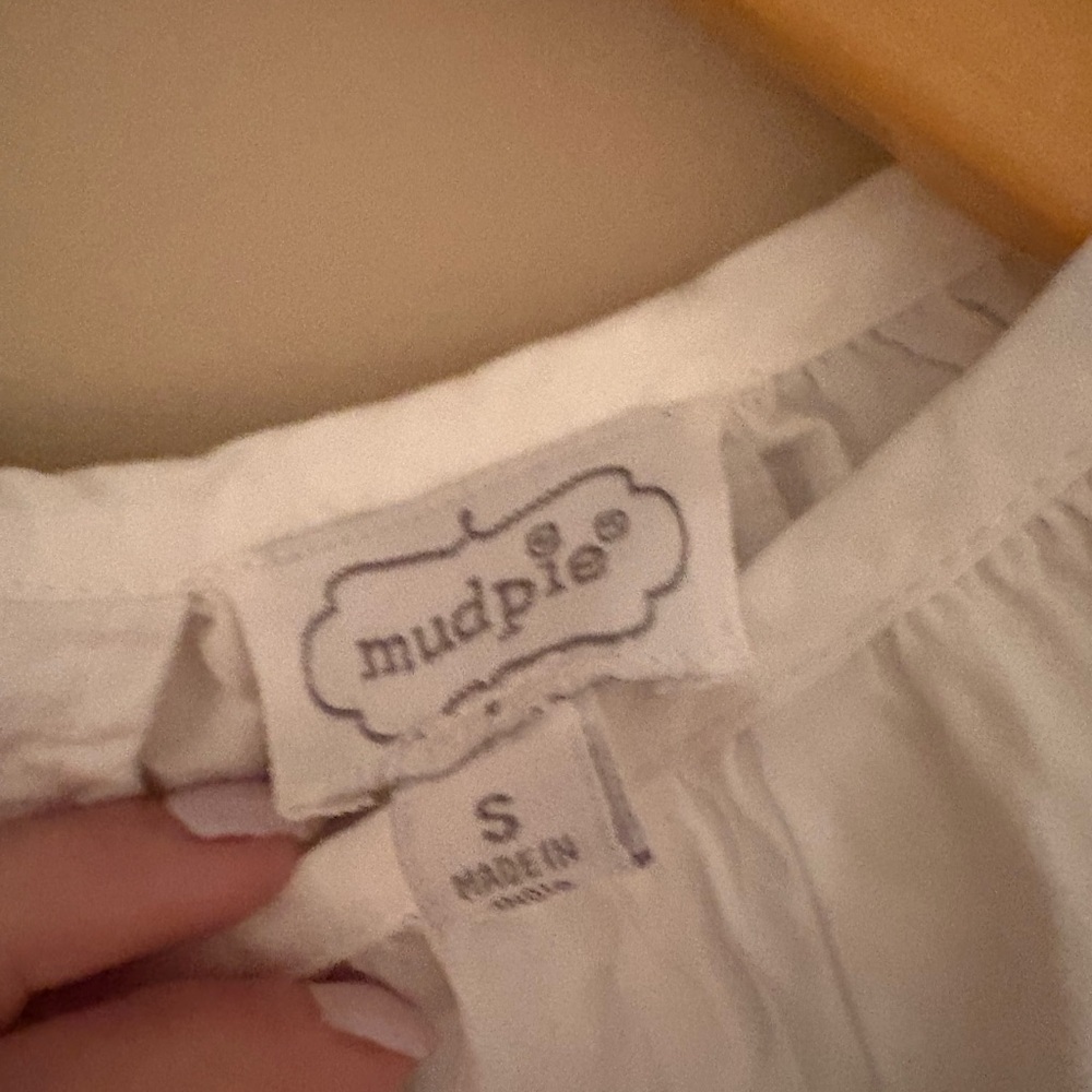 Mud pie Women's White Balloon Sleeve Blouse Bow Tie Back Size S - Picture 7 of 9